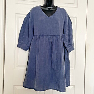 Simply‎ Southern Dress Women Large Indigo Blue Gauze Oversized Lagenlook V Neck